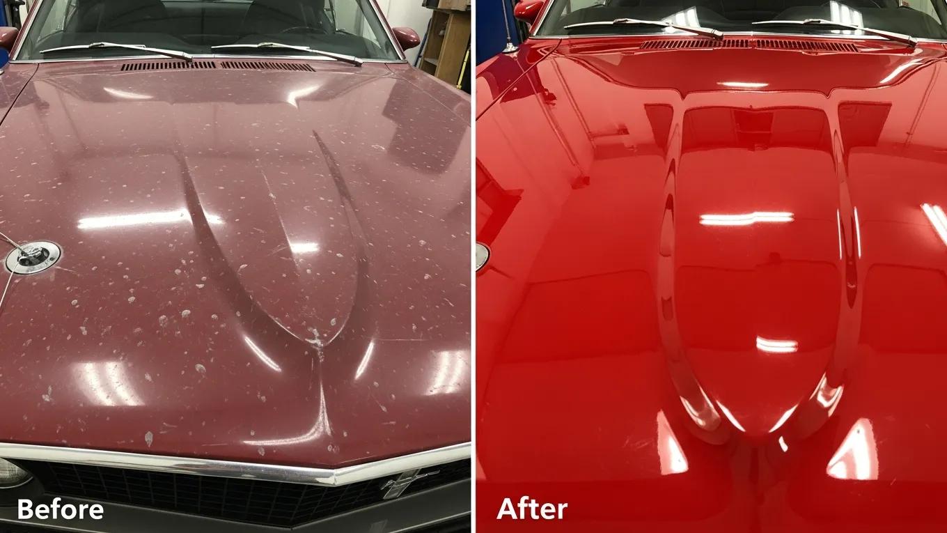 Before and after car paint repair showcasing benefits of timely interventions and improved aesthetics.