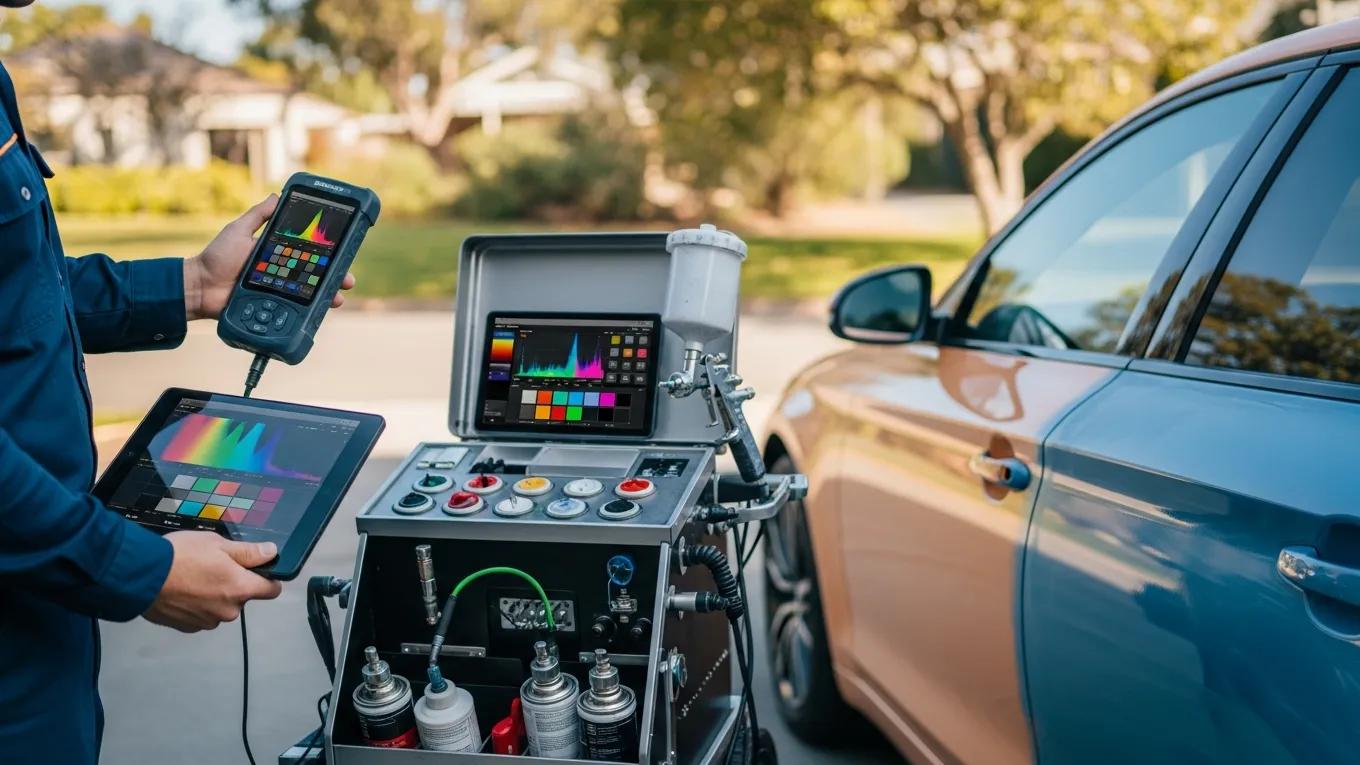 Mobile auto paint repair equipment and color matching technology for flawless vehicle finishes.