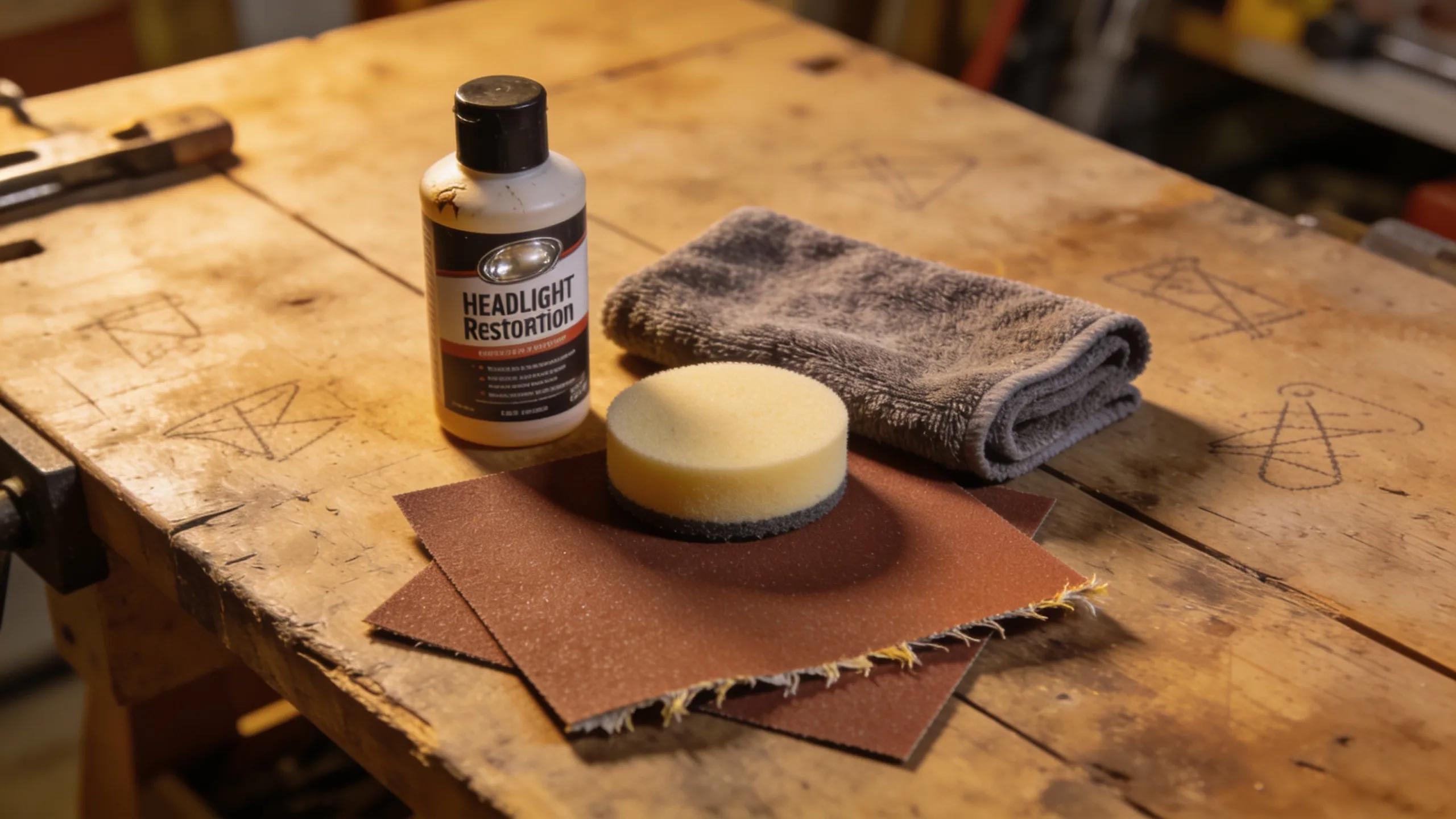 Headlight restoration supplies and polishing tools for professional headlight cleaning in Charlotte, NC.