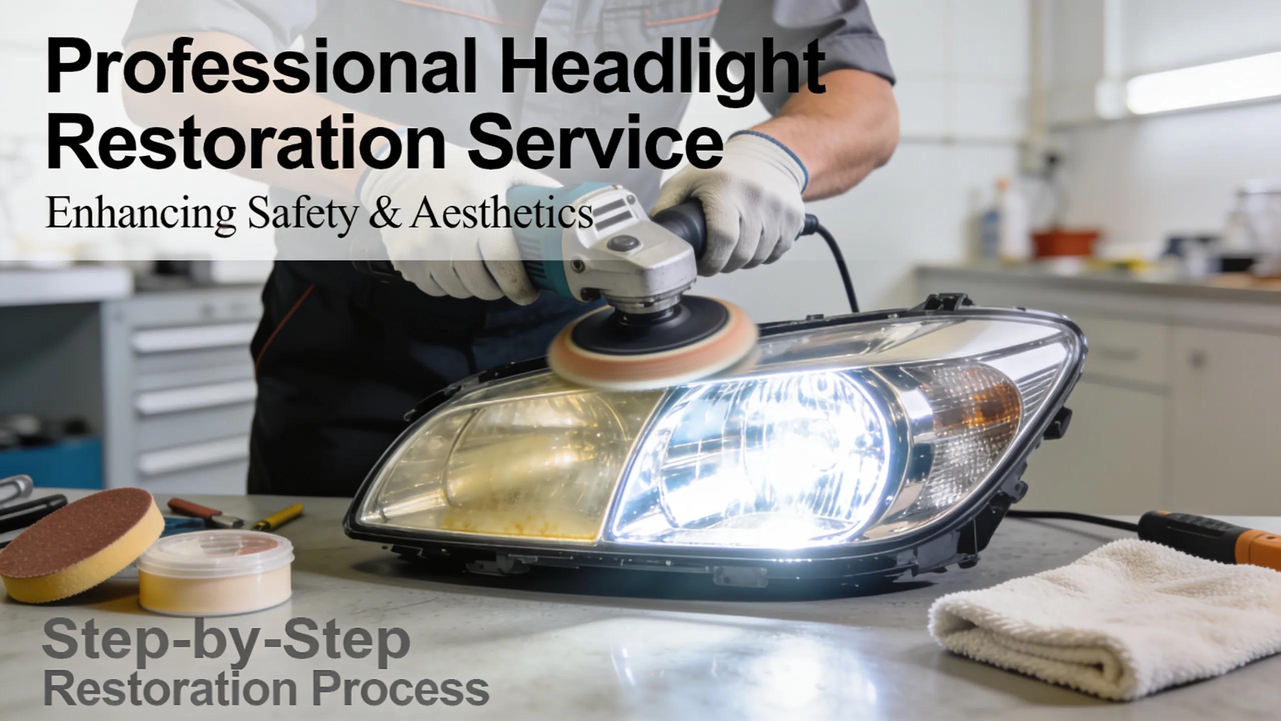 Headlight restoration process in Charlotte, NC, using polishing tools to enhance safety and aesthetics.